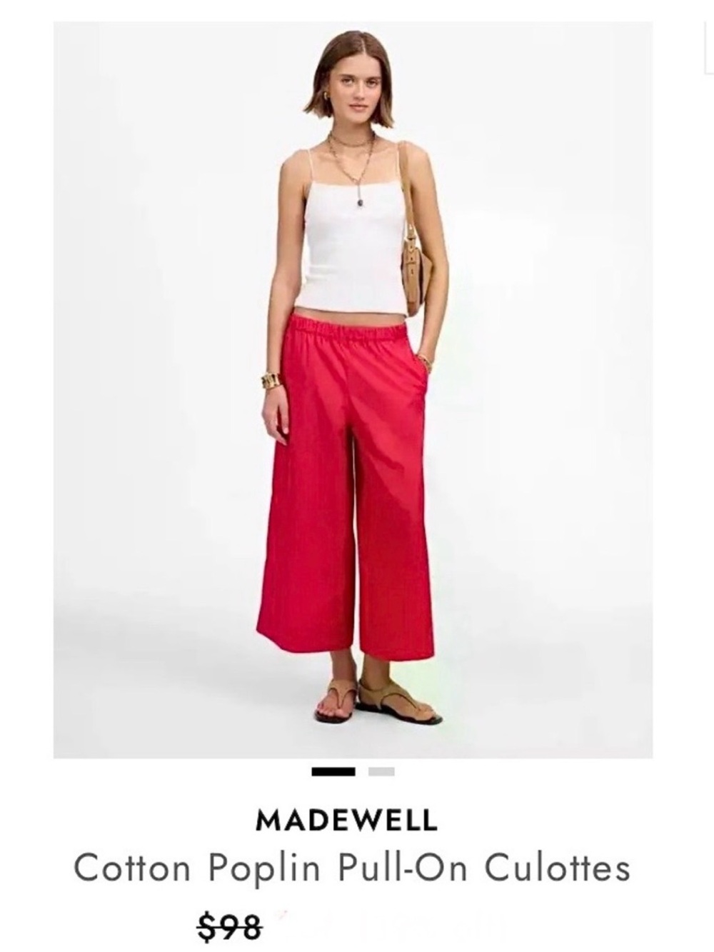 Madewell Cotton Poplin Pull-On Culottes in Red